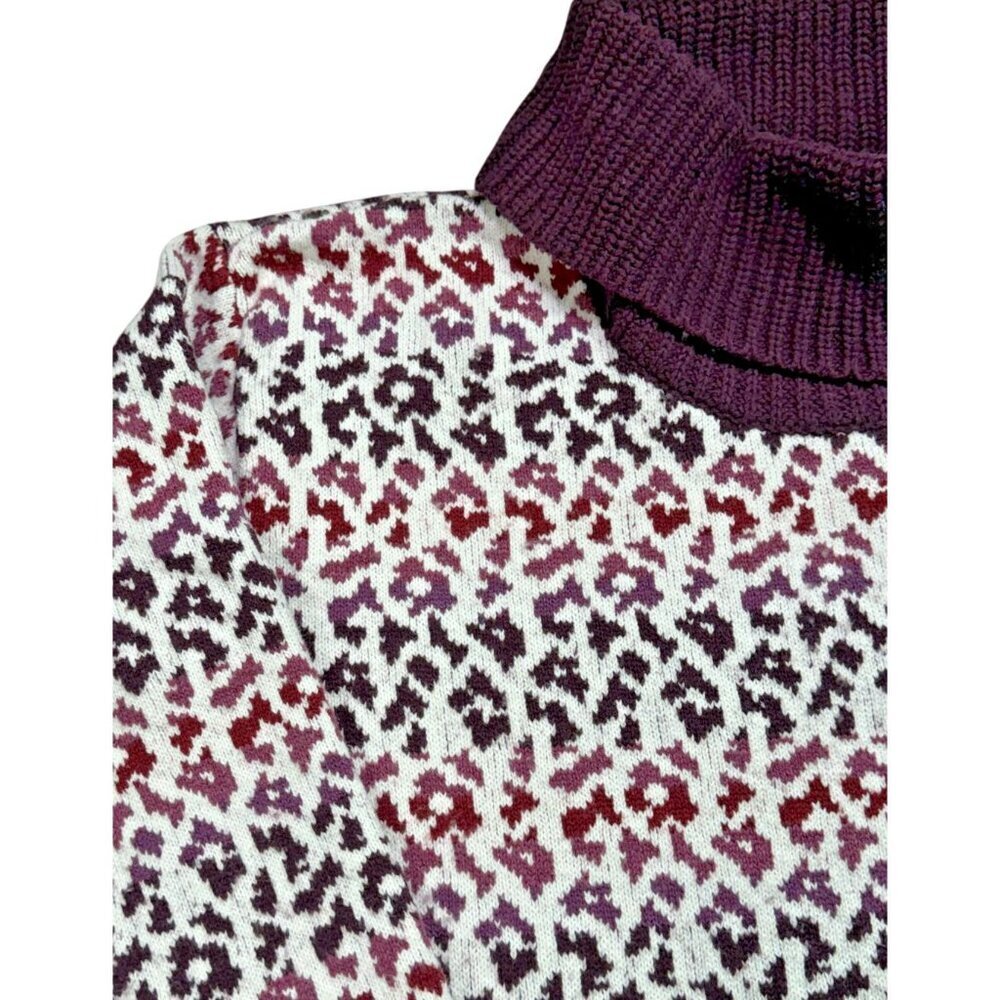Lands’ End Lofty Cozy Cowlneck Leopard Sweater Plus 2X Burgundy Plum - Picture 7 of 11